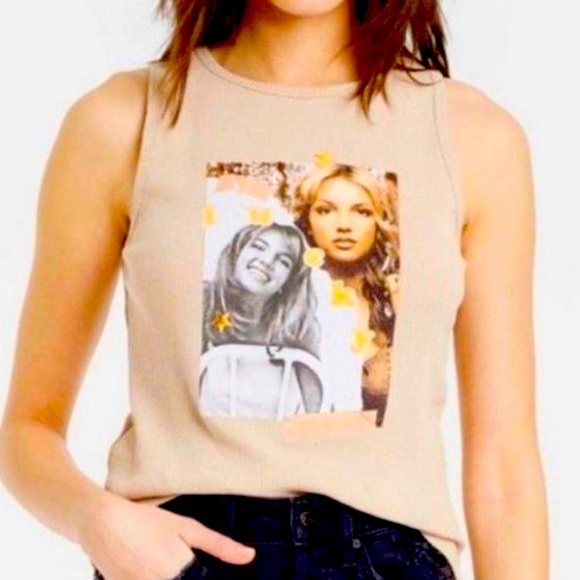 Britney Spears Tops - 24 Britney Spears Lucky Ribbed Graphic Tank Top in Tan Women’s Sz 3X NWOT